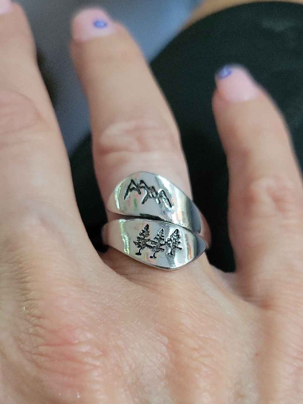 Silver Mountain & Tree Adjustable Wrap Ring, Sterling Silver